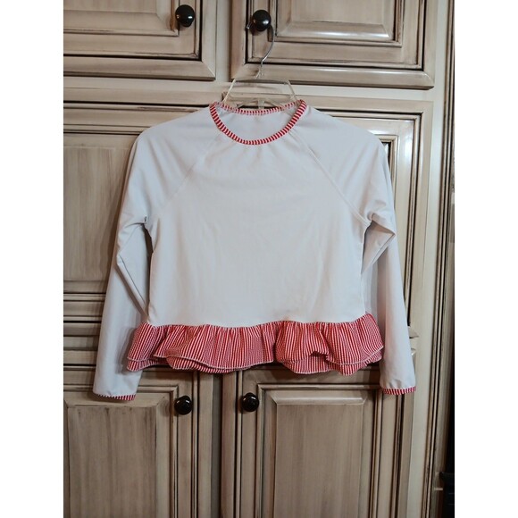 Prodoh Girl's Red‎ White Ruffled Swim Shirt - Size M 10 - Picture 1 of 7